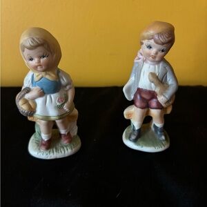 Hand-Painted Vintage Style Porcelain Boy and Girl Figurine Set - Cream & Blue